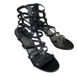 STUART WEITZMAN Women's Sz 10 Black Leather Gladiator Strappy High Heel Sandals